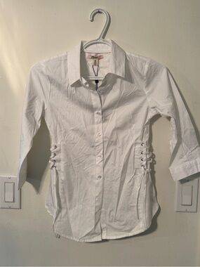 Silver Jeans White Button-Down Shirt with Side Lace-Up Detail